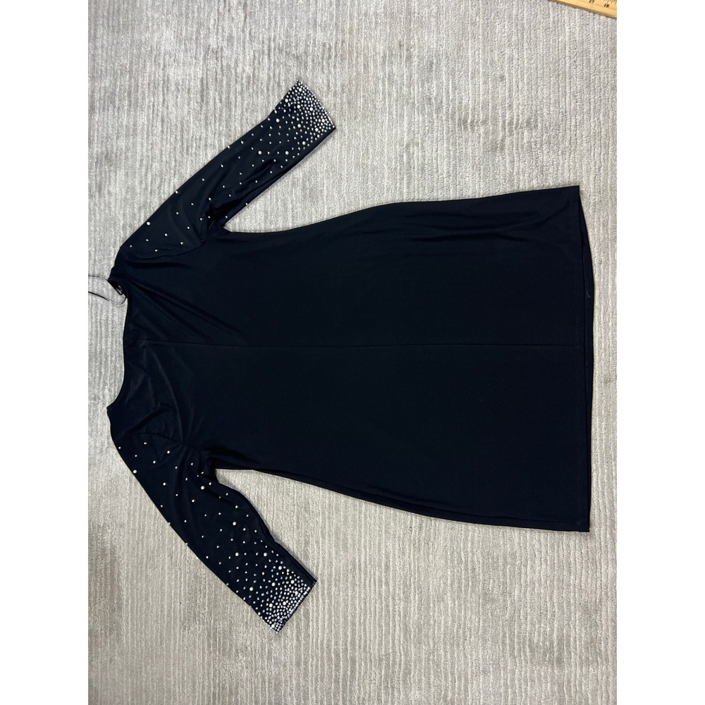 Chaus Black Pearl Rhinestone Embellished Sleeve Shift Dress Womens Large L USA - Picture 11 of 14